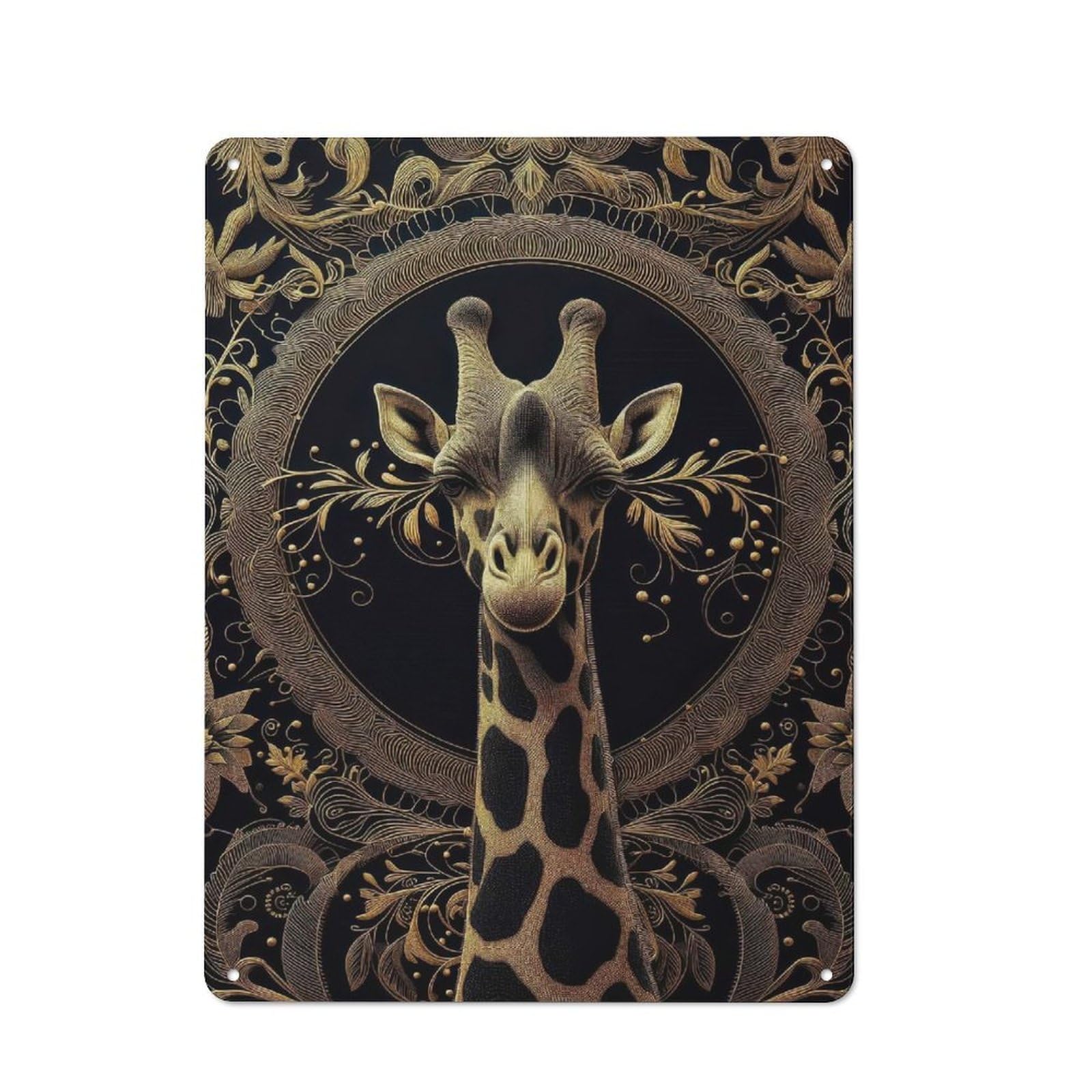 Golden Giraffe Portrait Retro Metal Wall Decor 40x30cm, Metal Wall Art Sign for Living Room, Hallway, Kitchen Or Cafe