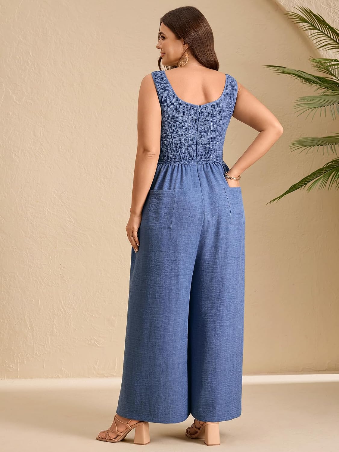 CICIDUDU Plus Size Jumpsuit for Curvy Women Dressy Sleeveless Casual Summer Rompers Overalls Wide Long Pant with Pockets