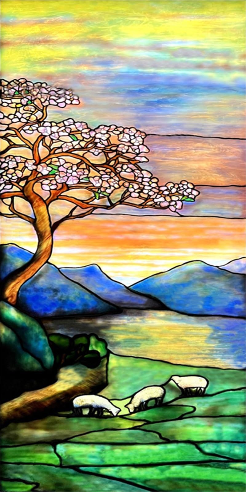 Stained Glass Window Film,Frosted Privacy, Static Cling,Vintage Colorful Stickers for Glass Windows(Color 10,56X116cm)