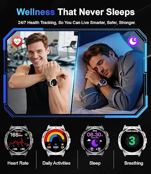 LIGE Military Smart Watches for Men, Smartwatch with 730mAh/1.62 AMOLED Screen/Flashlight/Heart Rate/Sleep/Calling/110+ Sports Mode, Rugged Men's Fitness Tracker Watch for Android iOS,Black