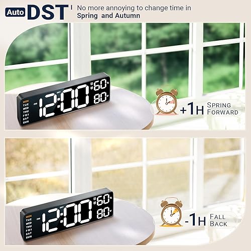 Miniatura 4 de Reloj de pared digital de 10" Reloj de doble alarma con montaje en pared, decoración para sala de estar, aula, escritorio de oficina, regalos para