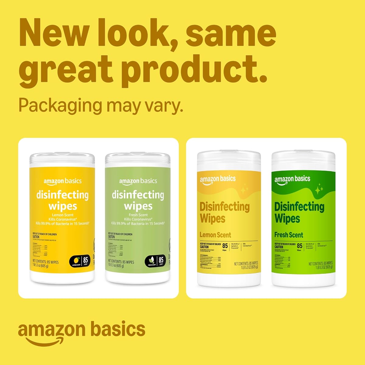 Amazon Basics Disinfecting Wipes, Lemon & Fresh Scent, Sanitizes, Cleans, Disinfects & Deodorizes, 255 Count (3 Packs of 85), Packaging May Vary 3 Pack--2 Lemon, 1 Fresh 85 Count (Pack of 3) image 1