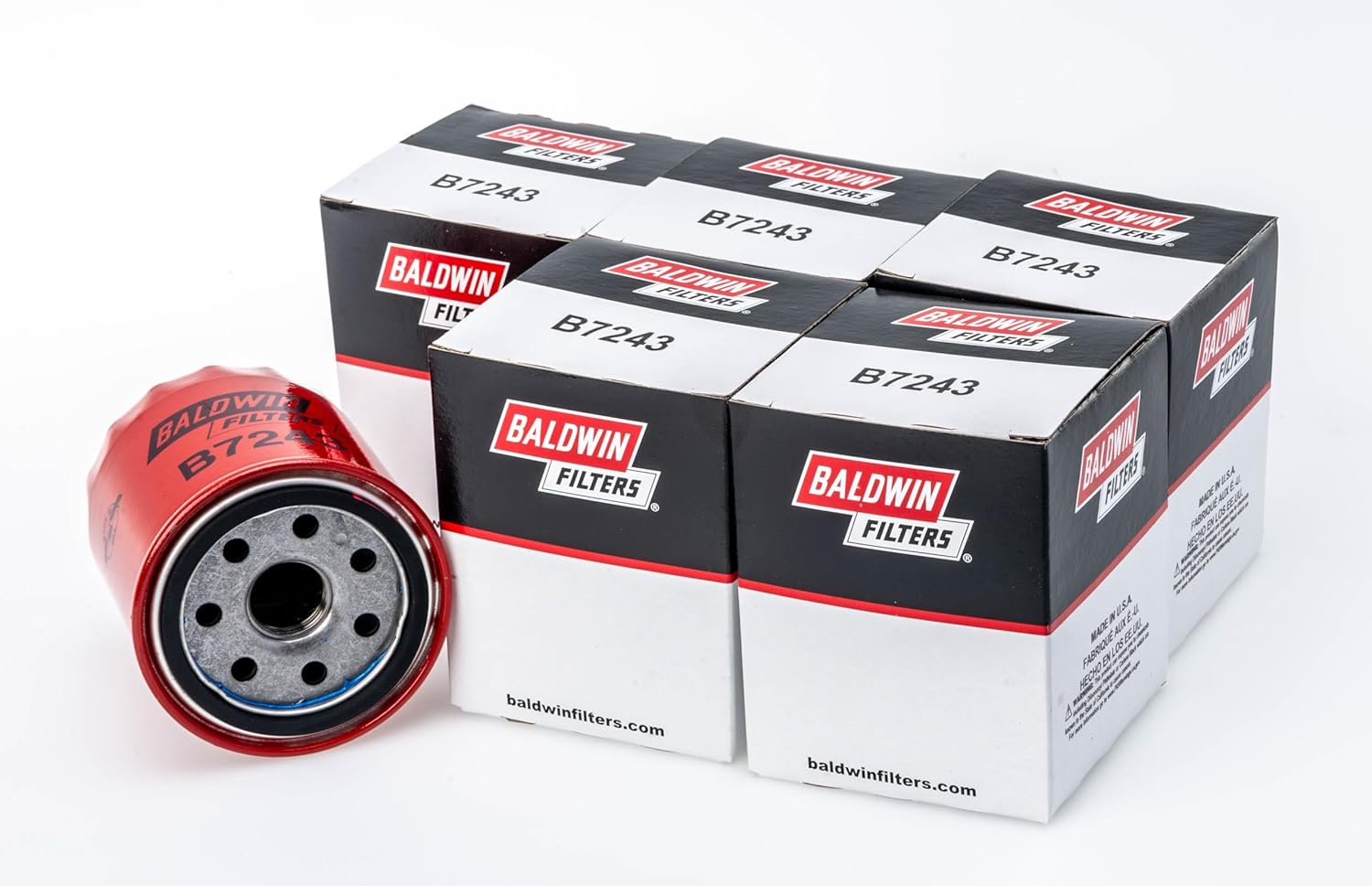 Baldwin B7243 Spin-on Lube Oil Filter, Heavy Duty 18 Micron, Replaces Mistubishi MZ690116, Hyundai Kia 26300-35500, 26300-35501 and WIX 57092 (Pack of 6)