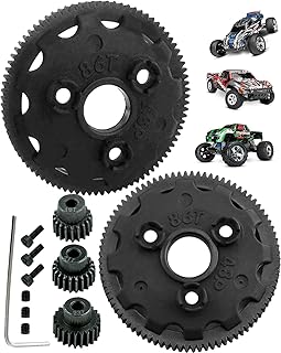 Rcarmumb 48P 86T Spur Gear Upgrades Part for 1/10 Slash 2WD Rustler Stampede Bandit VXL XL-5,Tough Nylon 2PCS RC 86T Spur Gear w/Pinions Gears Set(19T 21T 23T) Hops Up,Replace #4686