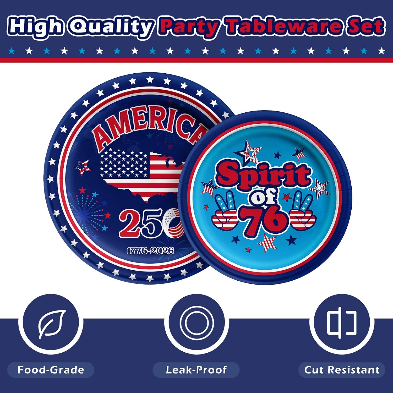 250th Anniversary Decorations, 104 PCS Table Supplies Kit, Plates Napkins Cups for Independence Day Decorations 250th Anniversary
