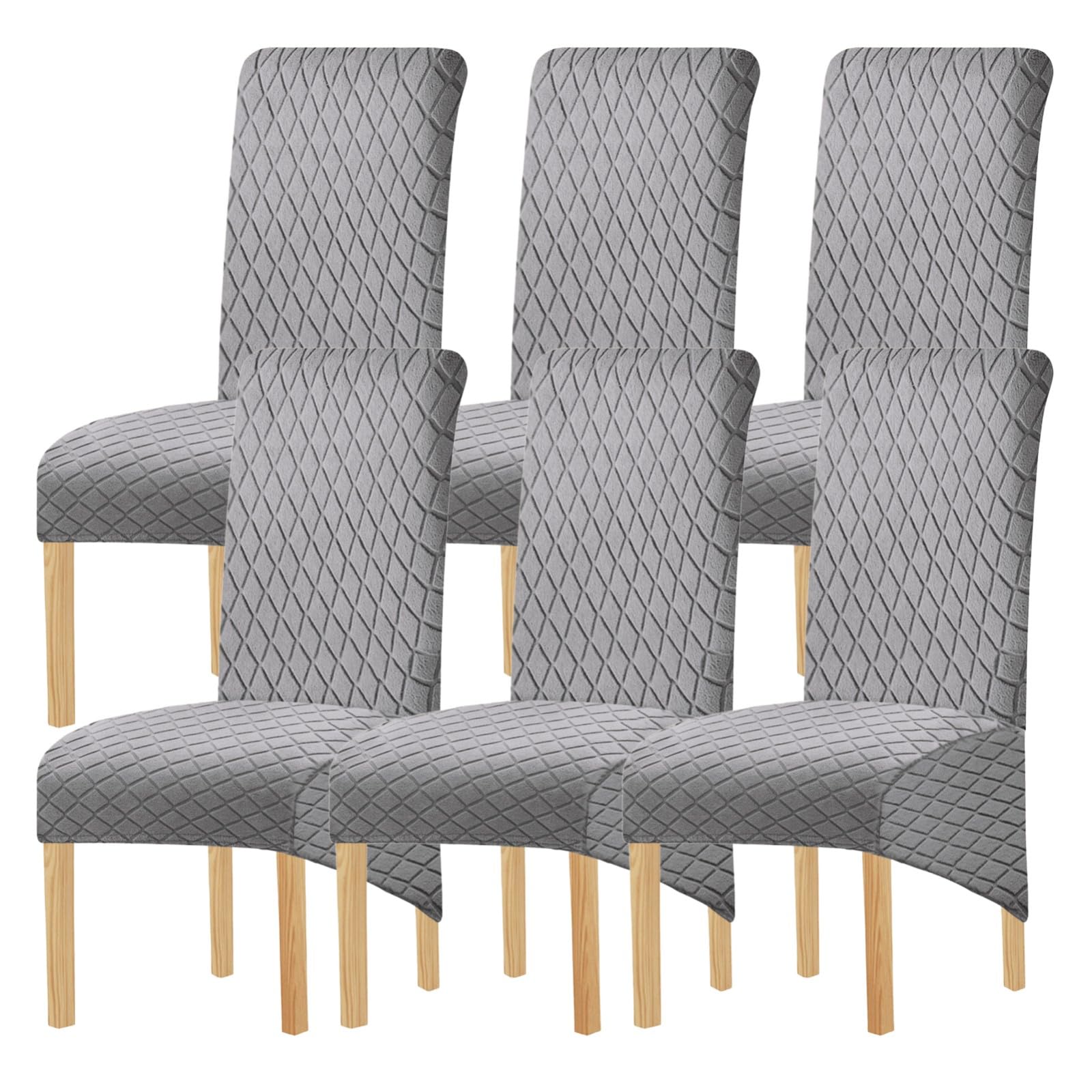 Stuhlhussen für Esszimmerstühle 2/4/6er-Set,Dehnbar Moderne Fit Esszimmer Stuhlhussen mit Hoher Rückenlehne,für Küche und Wohnzimmer(Light Gray,6Pcs)