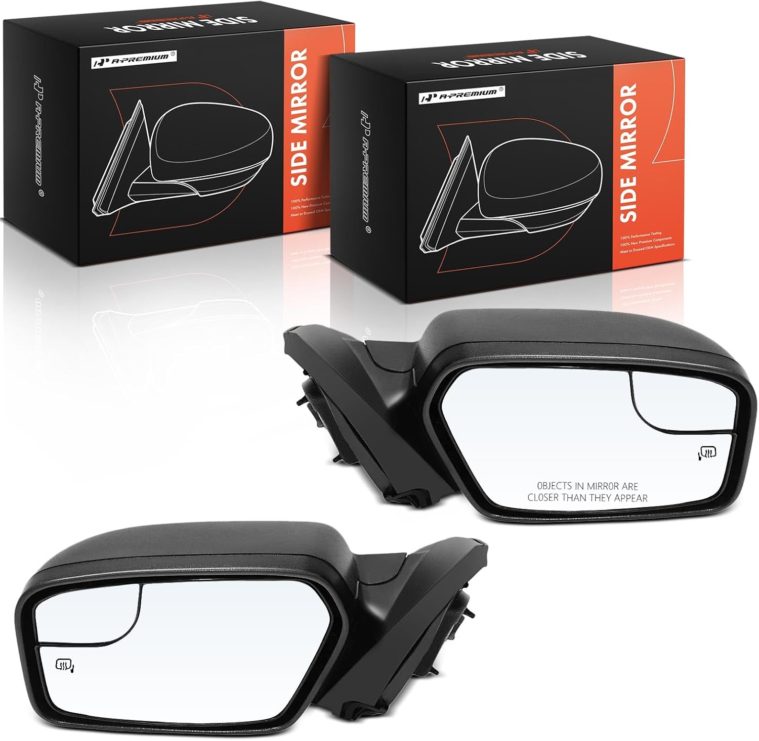 A-Premium Pair (2) Driver and Passenger Side Power Door Mirror - Compatible with Ford Fusion 2011-2012 - Heated, Non-Folding, Black Texture Outside Rear View Mirror w/Blind Spot Glass