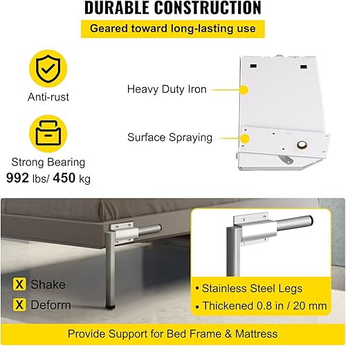Miniatura 5 de Happybuy Murphy - Mecanismo de muelles de pared de montaje resistente, kit de bricolaje para cama King Queen (vertical), color blanco