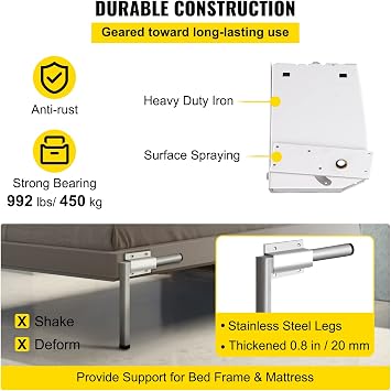 Happybuy Murphy Mounting Wall Spring Mechanism Heavy Duty Support Hardware DIY Kit King Queen Bed Vertical, White