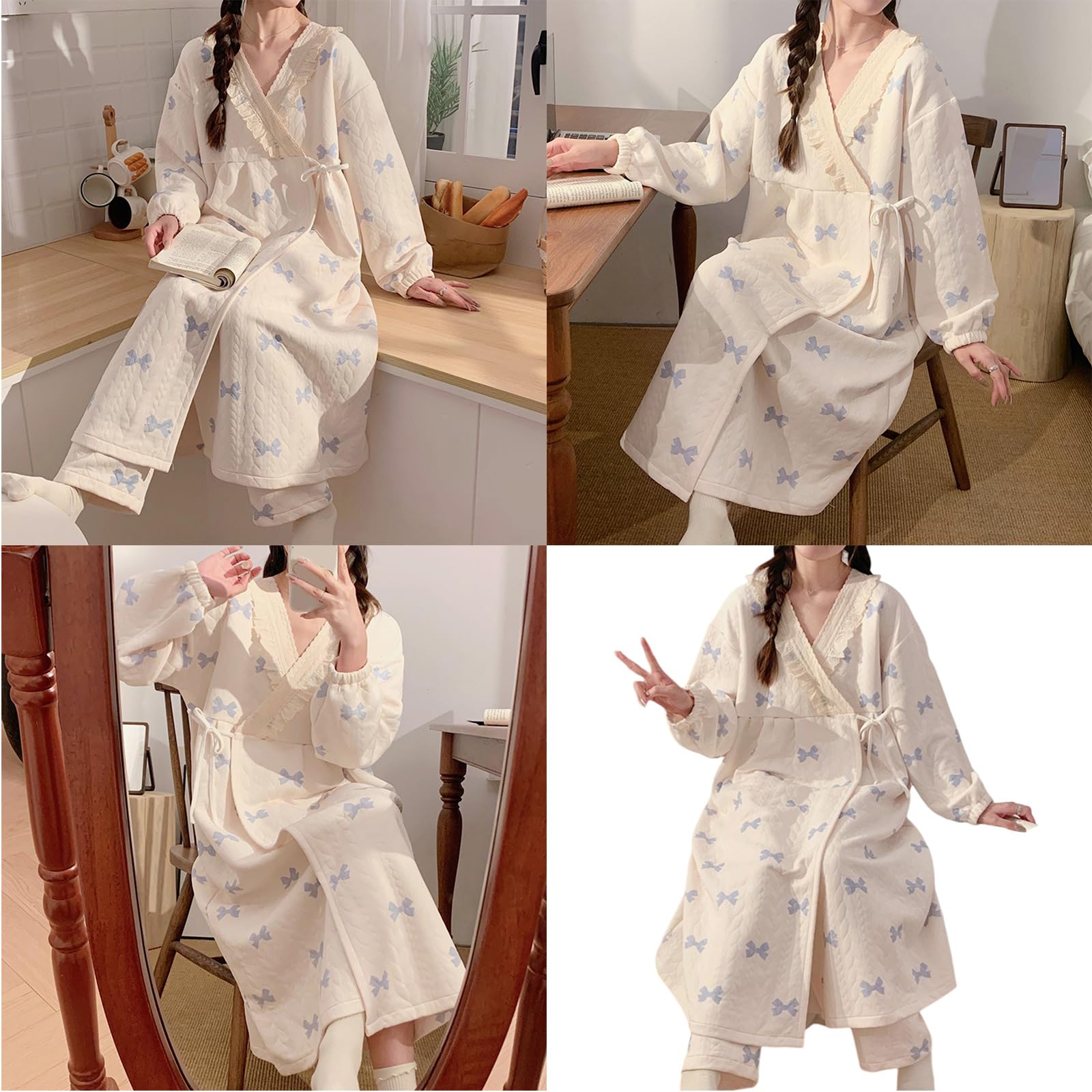 Conjunto de pijama de maternidad de invierno de algodón suave con capas térmicas para el embarazo, cómodo, vestido de noche suelto, ropa de dormir para el hogar, ropa de descanso de algodón