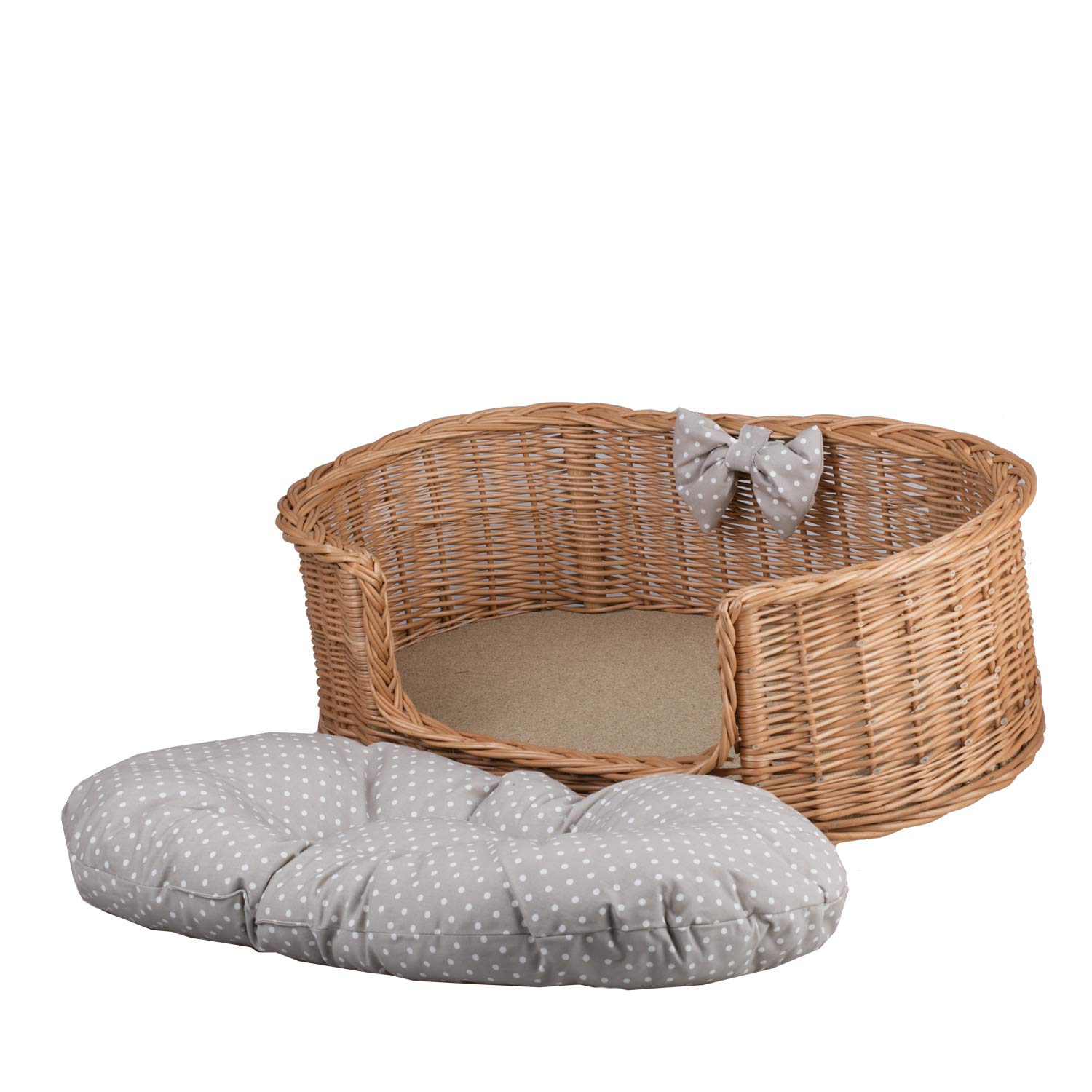 Canape,Corbeille,Niche, Panier Ovale en Osier Naturel avec Joli Cousin (L, Beige-Pois)