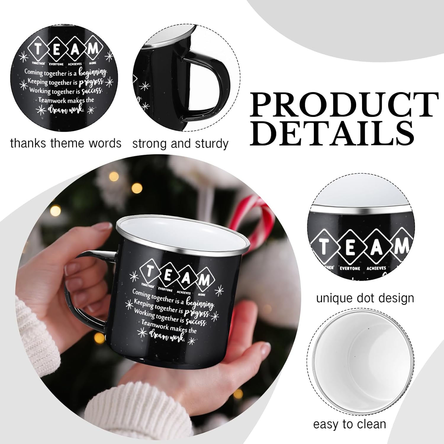 Norme 10 Pcs Team Gifts Bulk for Volunteer Appreciation, Welcome Best Team Ever Enamel Coffee Mugs 12oz Thank You Appreciation Gift for Employee Staff Nurse Week Lab Week (Black)