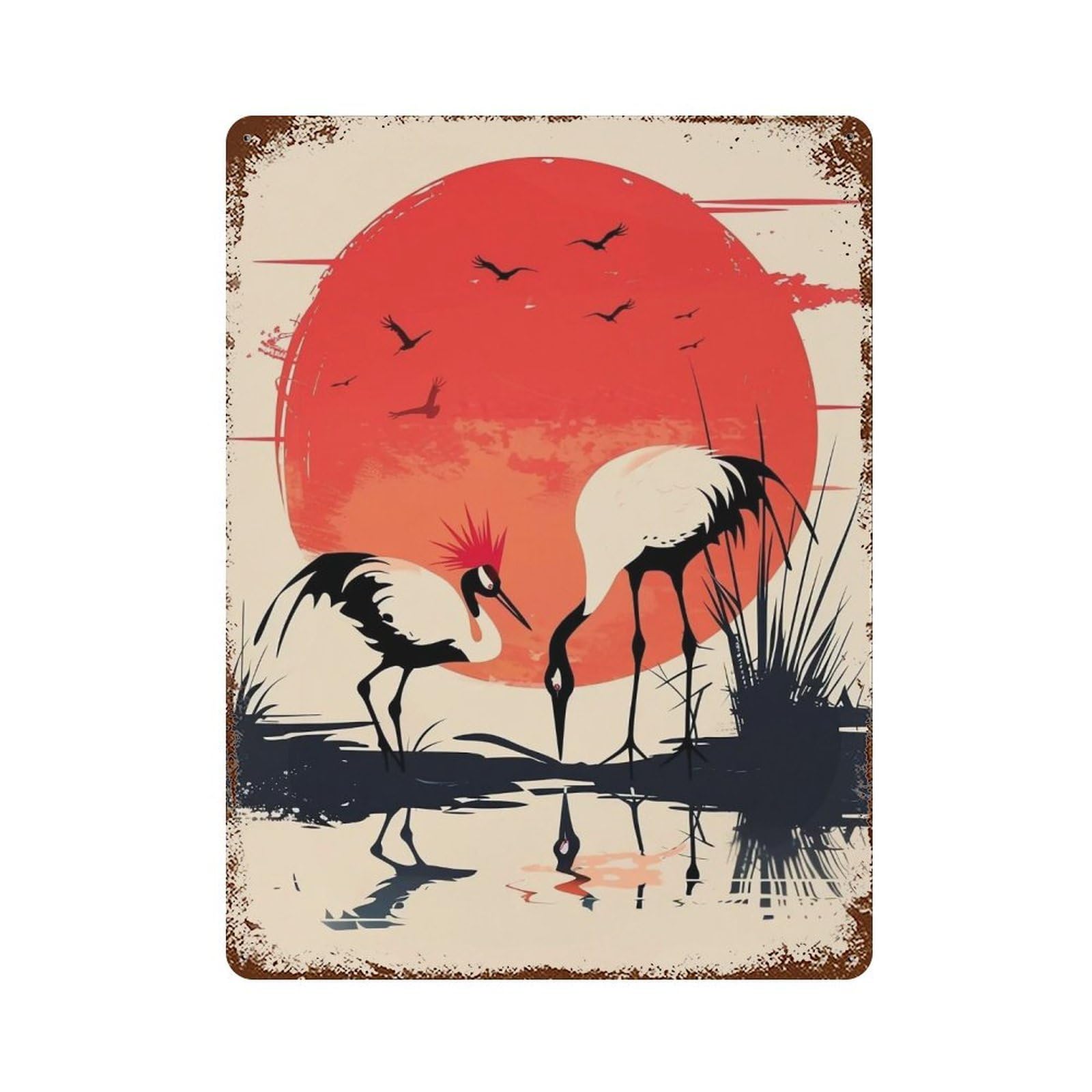 HDURYEYRYY Wetland Reed Red Dusk Crane Silhouettes 01 Wall Retro Iron Vintage Art Metal Tin Sign Poster Modern Home Cofffee Club Art Bar Shop Decor 40x30cm