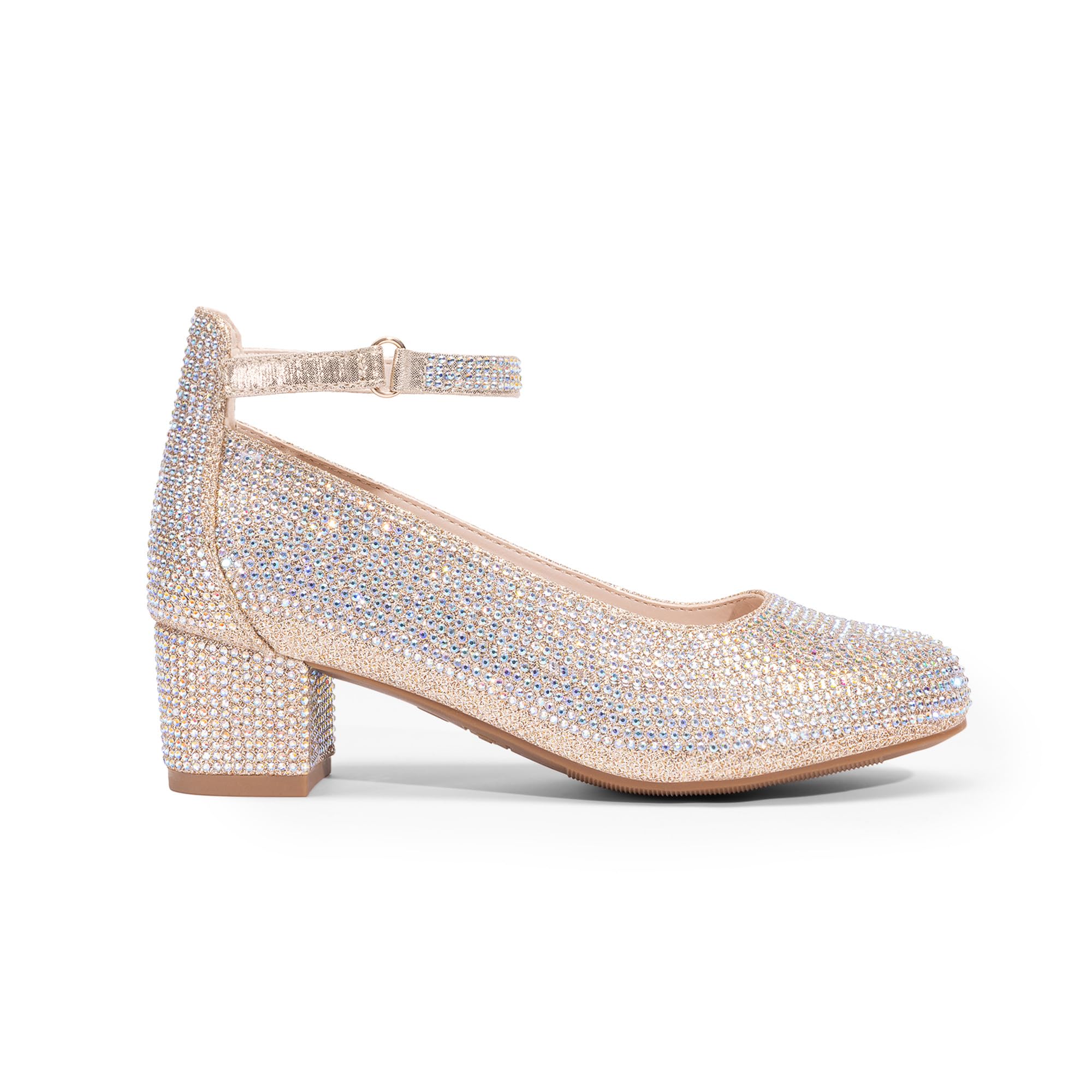 DREAM PAIRS Zapatos de Vestir para Niñas, Tacones Altos Gruesos con Tiras en El Tobillo para Fiestas, Bodas, Princesas, para Niñas Grandes