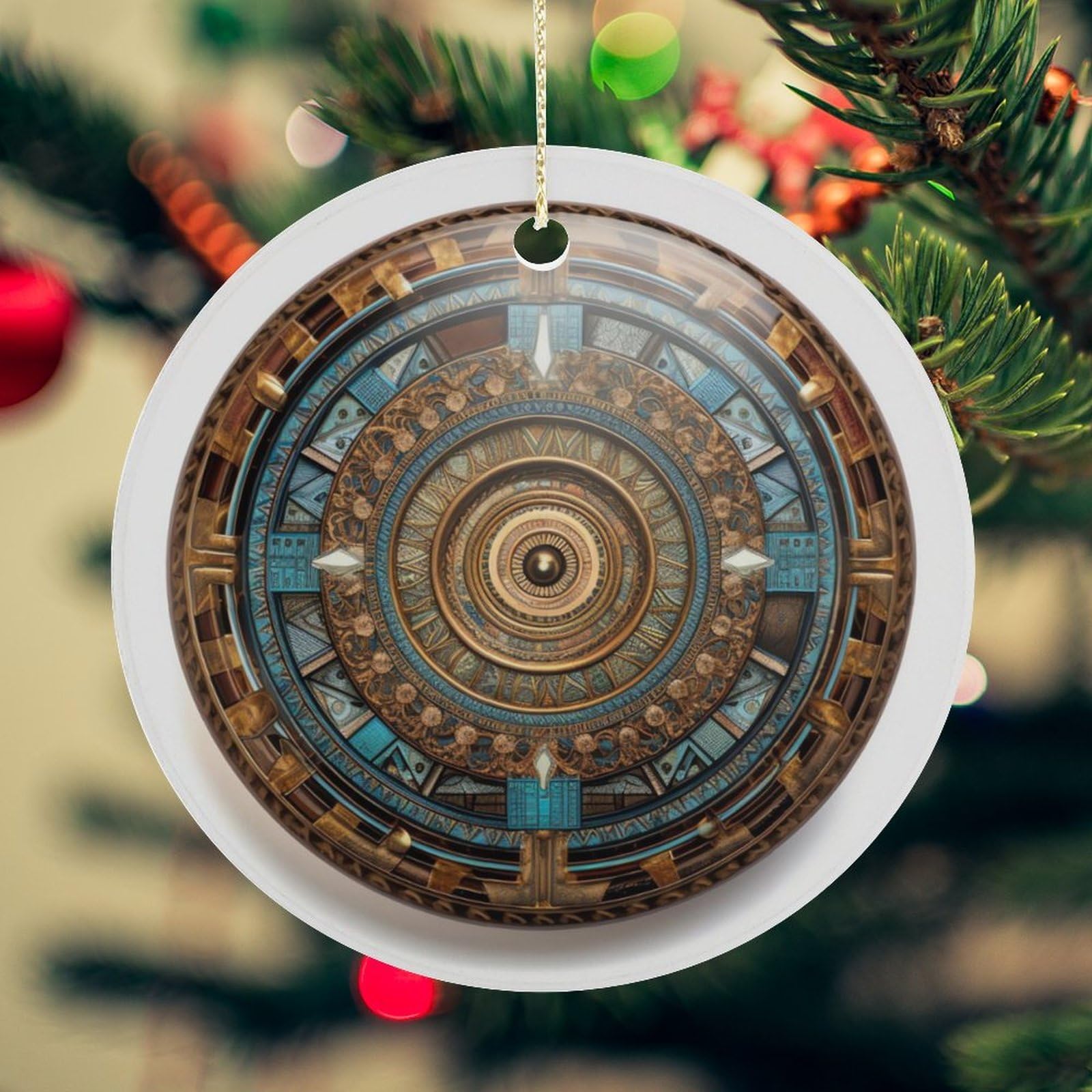 Brown Round Christmas Ornament for Christmas Tree Ceramic Round Ornament Winter Holiday Keepsake Gift 2.7" Christmas Tree Hanging Decorations Circle Ceramic Pendant Xmas Gift