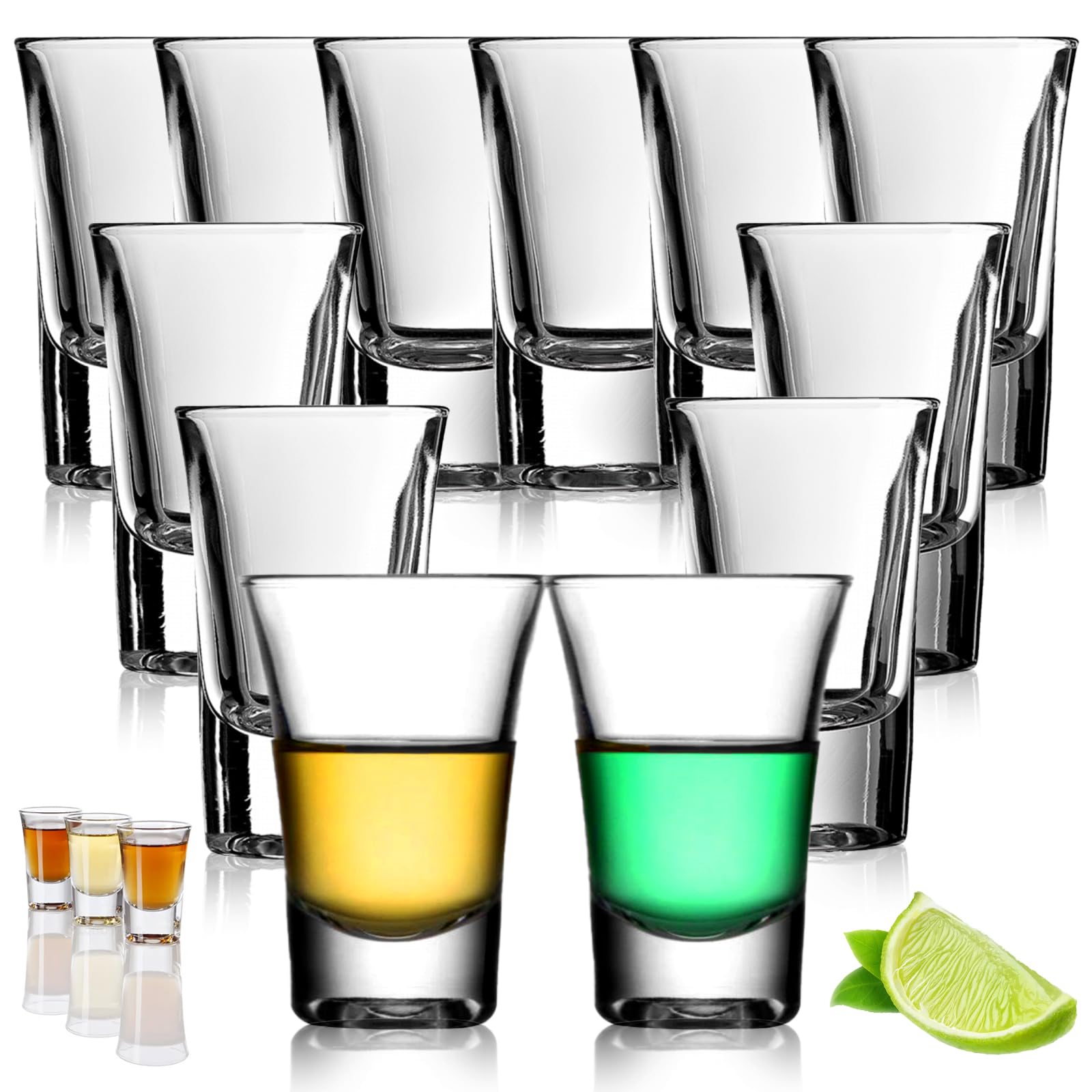 qhklew Heavy Base Shot Glasses - 30ml Clear Shot Glasses Set for Alcohol 12 Pack Mini Clear Crystal with Thick Base for Tequila Vodka Whisky Liqueurs Rum and Home Party Bar