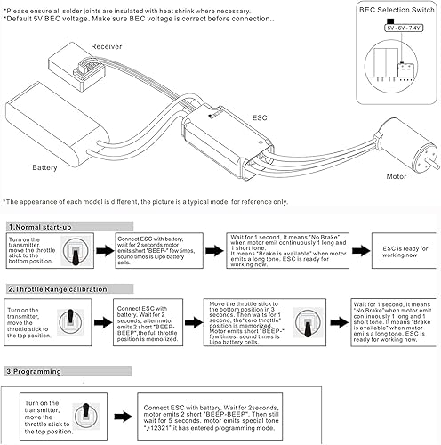 Miniatura 6 de ApisQueen 80A ESC 2-6S LiPo Controlador de velocidad electrónico sin escobillas con BEC XT60 y enchufe de 0.157 in para modelo RC avión Drone