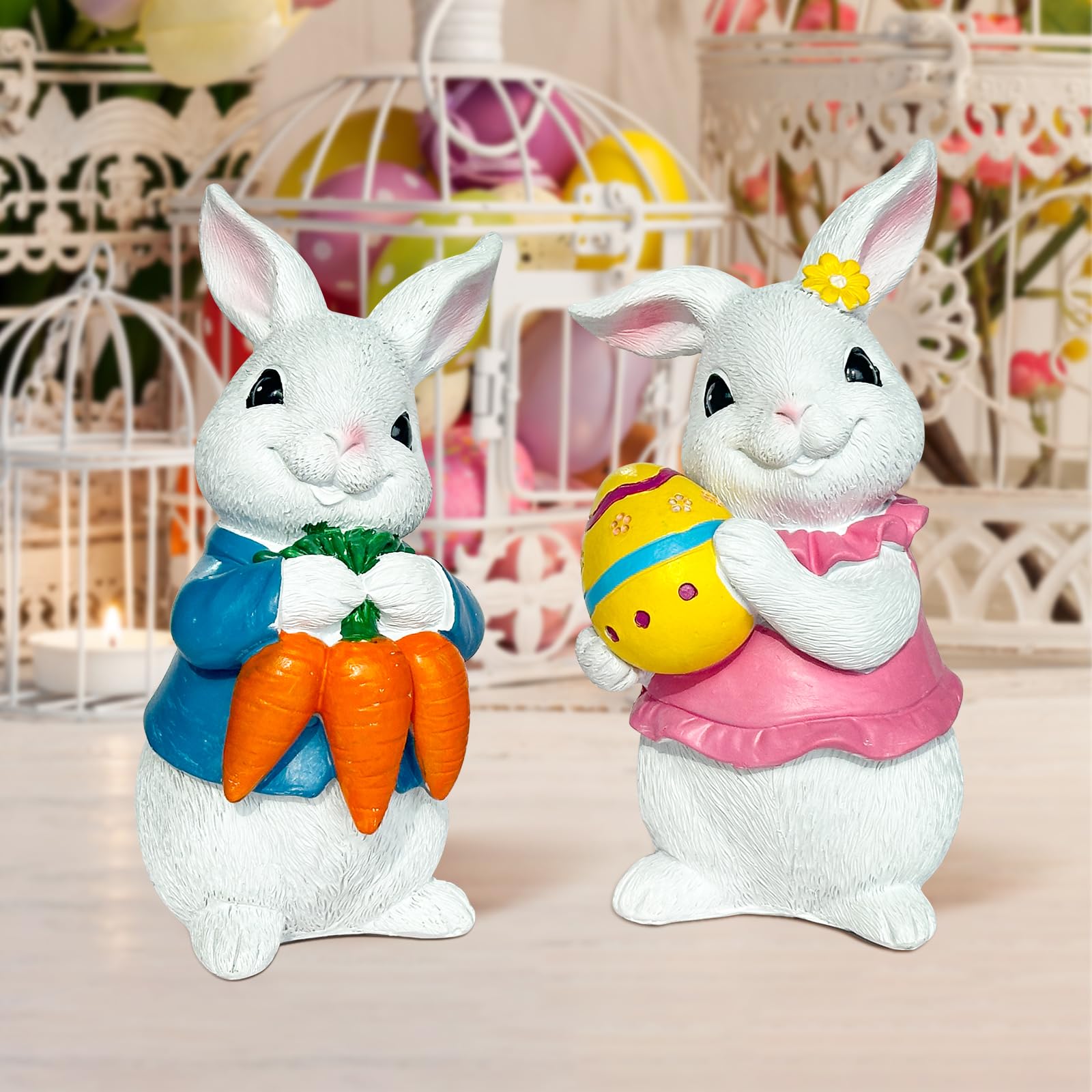 2pcs Coniglietto di Pasqua Decorazione 6 "Figurine Coniglietto Resina Primavera Casa Statue Decorazione del Giorno di Pasqua