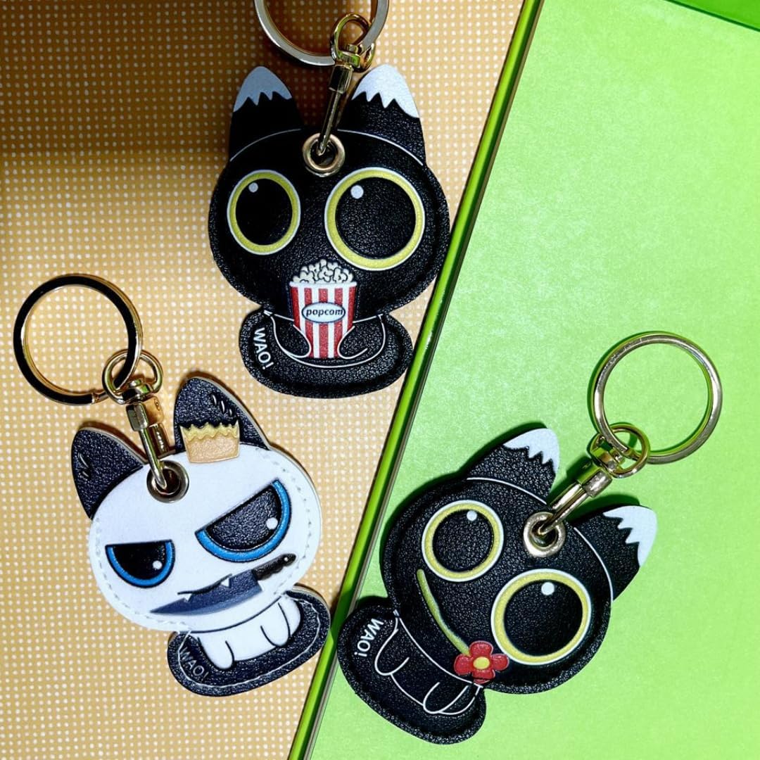 MC Fashion Cute Black Cat PU Leather Keychain Holder Case for AirTag image 3