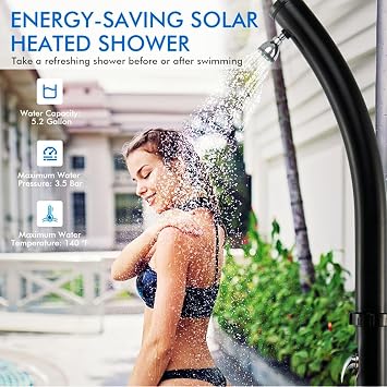 Outdoor Shower kit 20L/5.2Gal Solar Outdoor Shower W/Shower Head & Foot Shower Tap, Hot and Cold Water Adjustable,Garden Shower for Beach Backyard Spa Pet Shower
