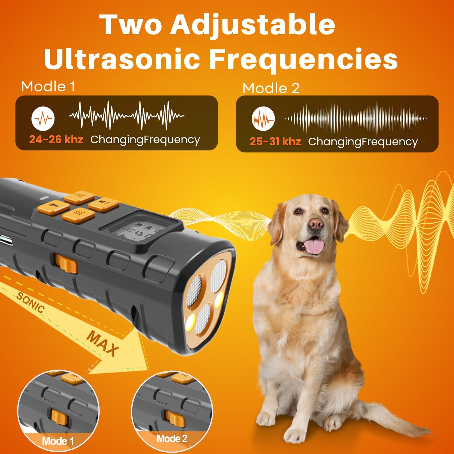 Dog Barking Deterrent Devices, Anti Barking Device for Dogs - Ultrasonic Bark Control with Monitor Display, USB Rechargeable No Shock Bark Guard for Training, Handheld Indoor Outdoor Wrist Strap — view 5