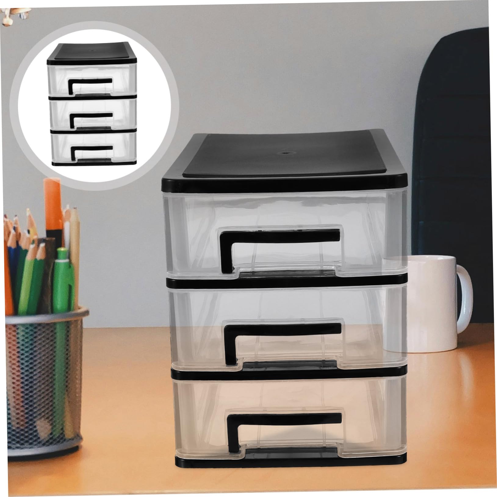 iplusmile Cassettiera da Scrivania in Plastica Nera 3 Cassetti Trasparenti, Organizer Multifunzione Compatto per Camera da Studio e Ufficio, Design Semplice e Pratico