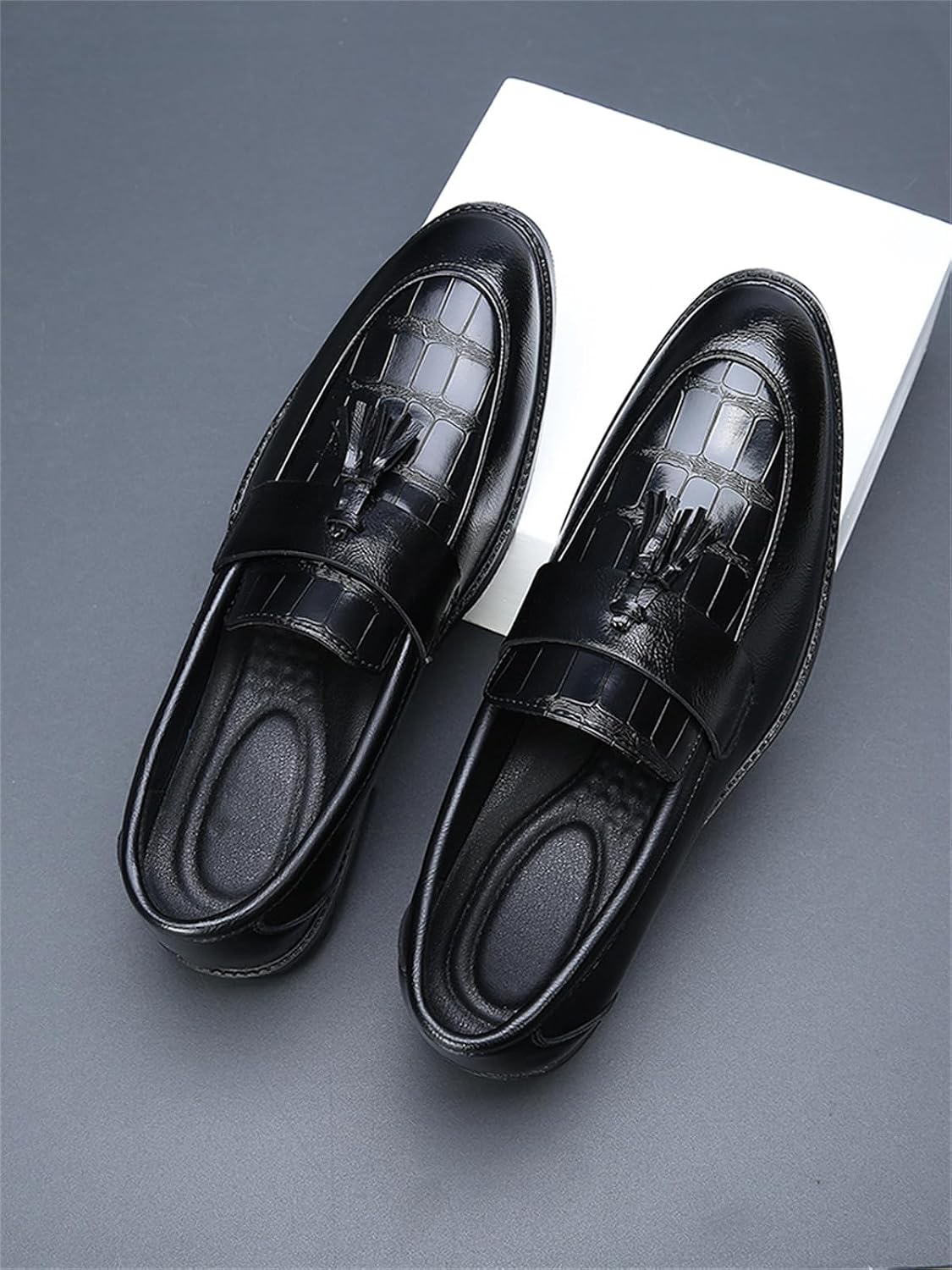 Men's Tassels Crocodile Print Slip On Dress Loafers Shoes Vintage Business Formal Casual Penny Shoes