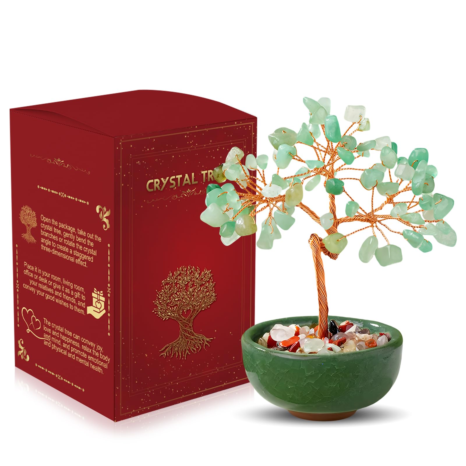 WEILAOK Crystal Tree of Life, Green Aventurine Crystal Tree, Money Tree, Gemstone Tree with Ceramic Flower Pot, Tree of Life Gifts for Womens, Fengshui Ornament for Home Office Room House