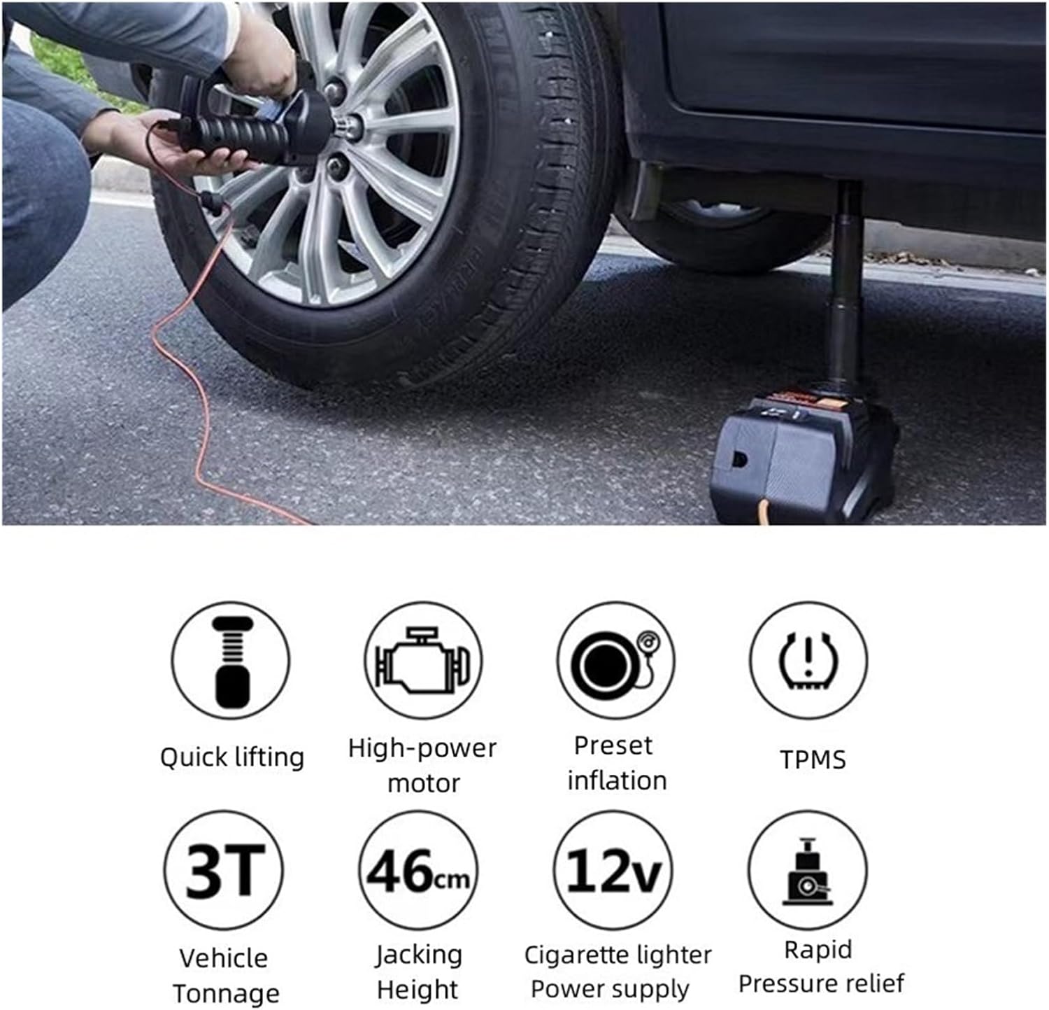 12V 3Ton Elektryczny Podnośnik Samochodowy Z Pompką Do Pompowania Opon 2 W 1 Podnośniki Samochodowe Narzędzia Ratunkowe Wysokie Podnoszenie