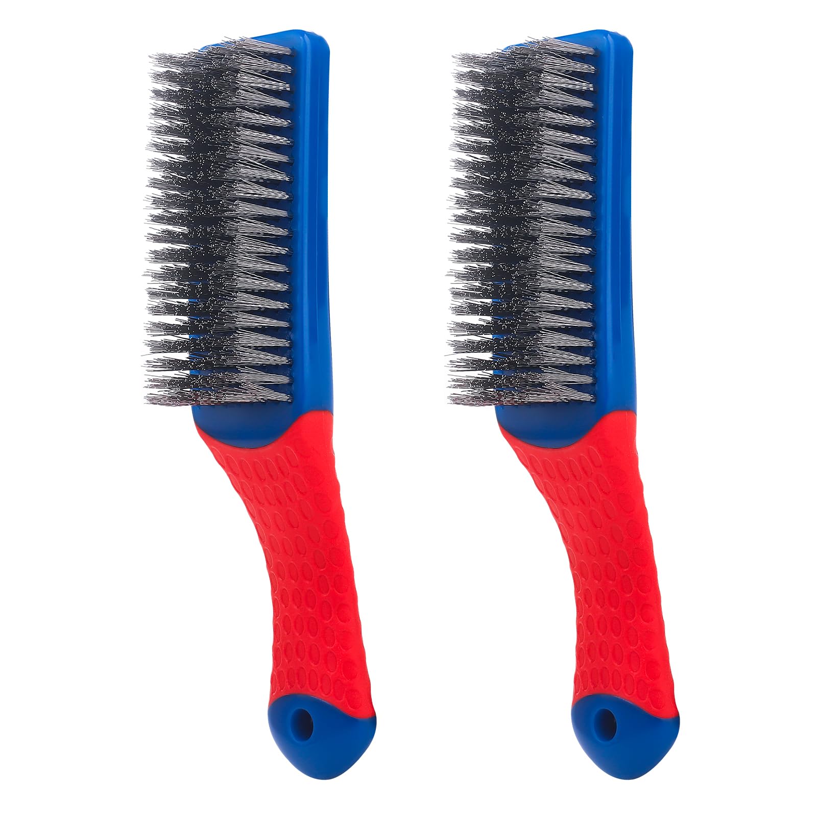 Cepillos de alambre para limpieza, cepillo de acero resistente al carbono y alambre de acero inoxidable con mango cubierto de goma, 2 piezas
