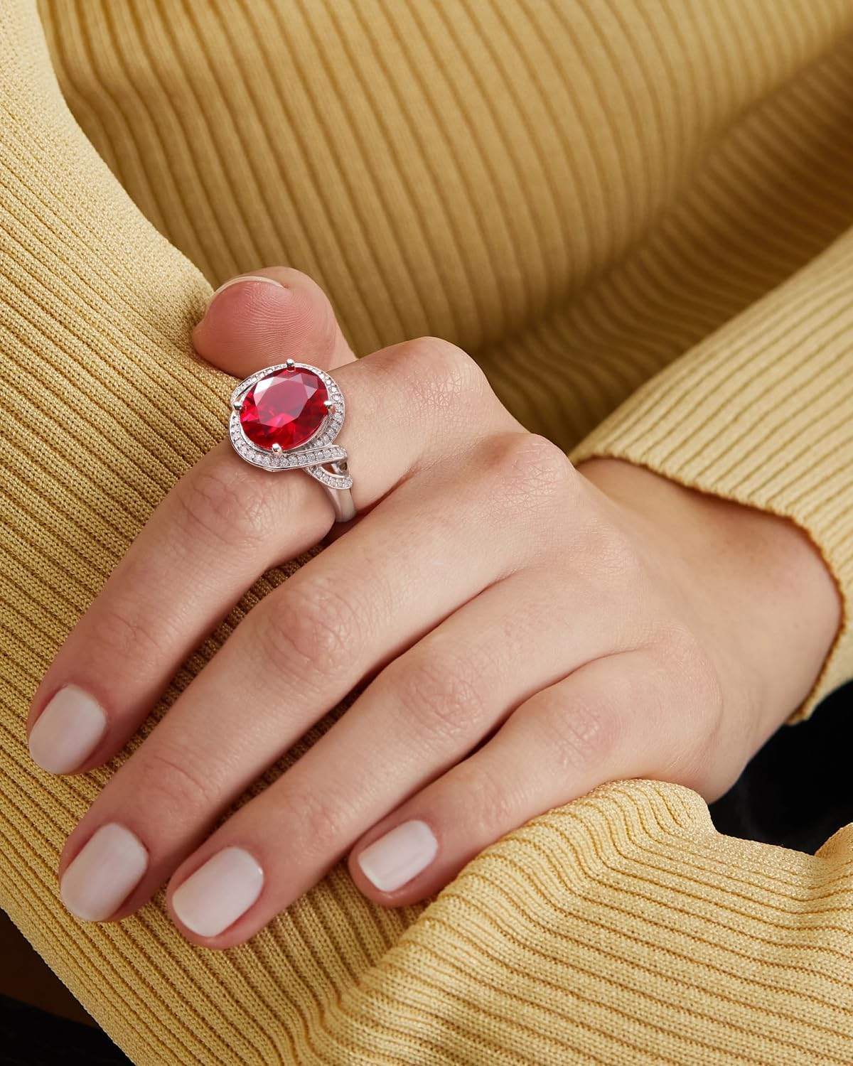 DAYBYDAY Big Sapphire/Emerald/Ruby/Aquamarine/Amethyst/Peridot Ring, 925 Sterling Silver Oval Cut Gemstone Engagement Rings for Women, 4-8 Carat Large Statement Cocktail Ring - Image 4