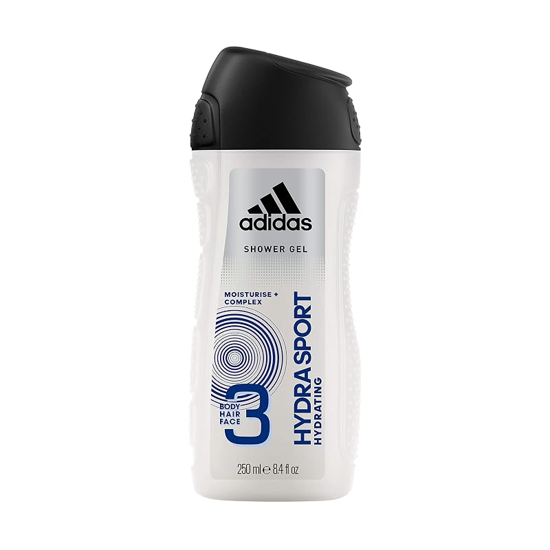 Sabonete líquido 3 em 1 adidas Hydra Sport para corpo, cabelo e rosto, 250 mL