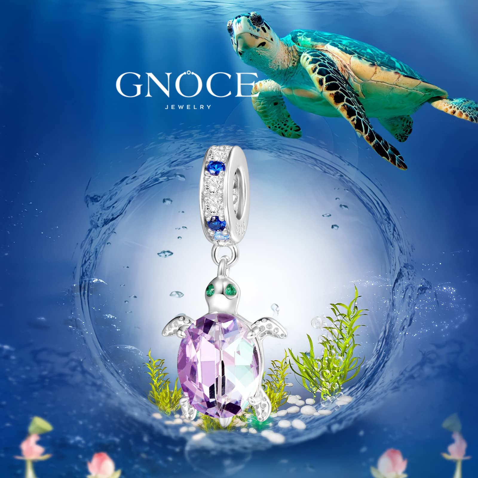 GNOCE Tartaruga Marina Ciondolo Charm 925 Argento Scintillante Charms Gioielli Regalo Donne Ragazze Fit Serpente Catena Bracciali/Collana