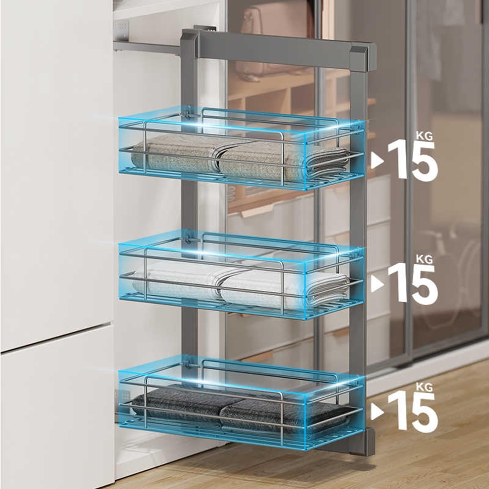 Cestas De Almacenamiento Extraíbles De Acero Inoxidable: Ahorran Espacio para Gabinetes Y Guardarropas, Ideales para La Decoración del Hogar Y La Cocina.,450x300x870mm