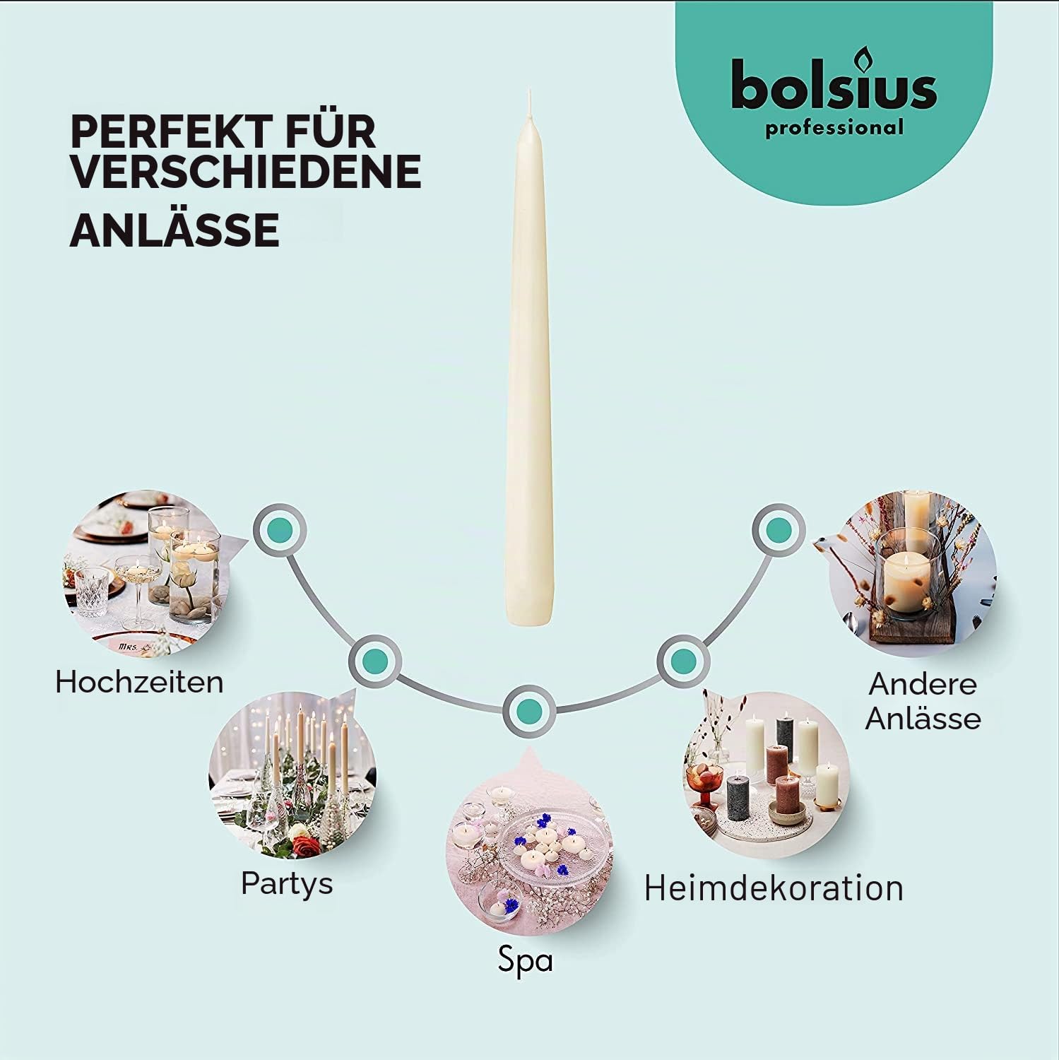 Bolsius Spitzkerze 103400335505, elfenbeinfarben, 25,4 cm, Creme, 100 Stück