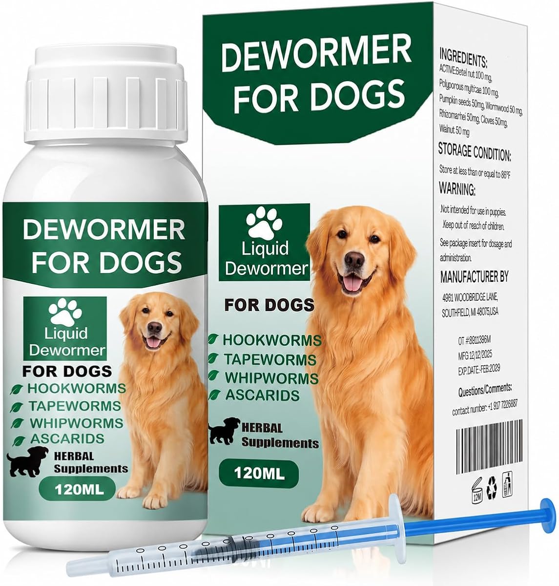 Desparasitante para perros, líquido desparasitante para perros, desparasitante para perros de amplio espectro para tenias, tricocéfalos, anquilostomas y ascáridos, 4 oz