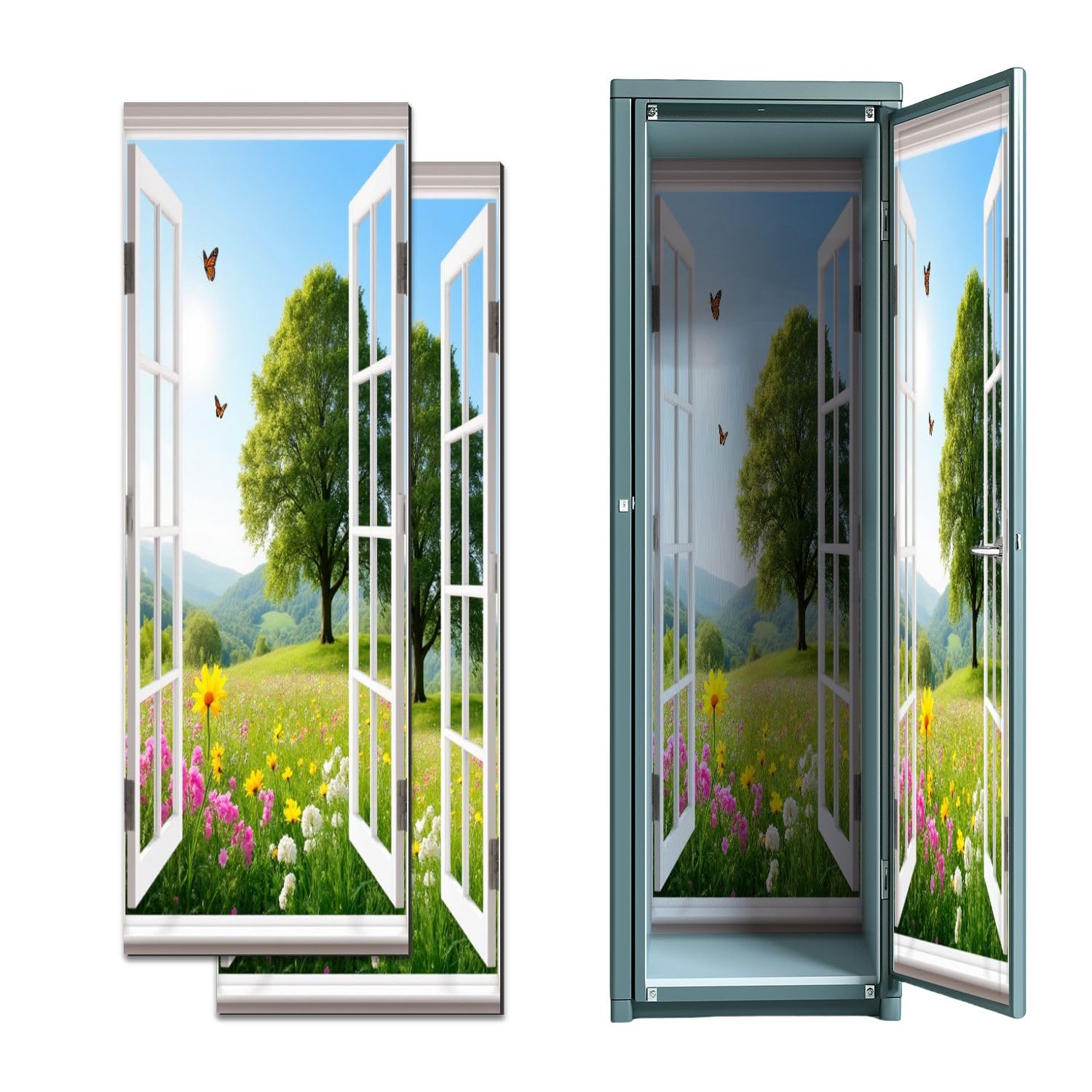 2 Pcs Locker Magnetic Wallpaper Spring Green Grassland Floral Open Landscape Natural Scenery 12" x 36" Wall Magnetic Sticker Removable Locker Accessories Decor Easy Install for Office School