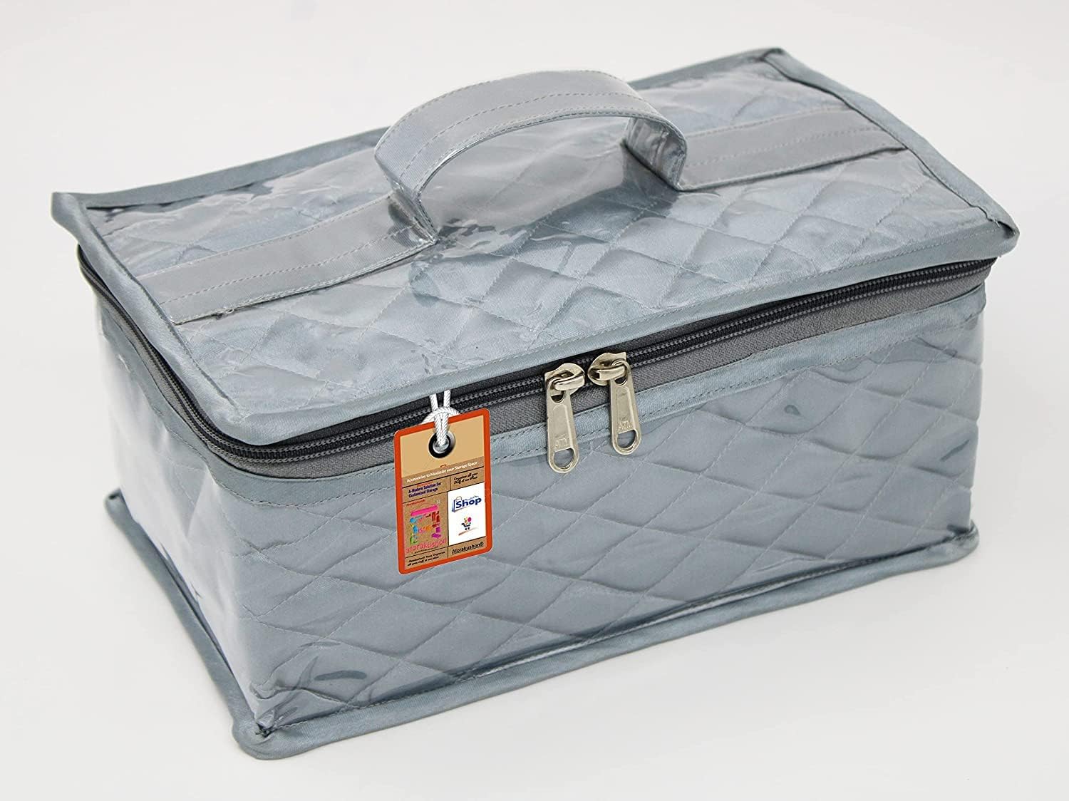 atorakushon Satin Makeup Kit Travel Jewelry Organizer Locker Box Pouch Clutch Bag for Necklaces Earrings Rings and Bracelets Grey Color