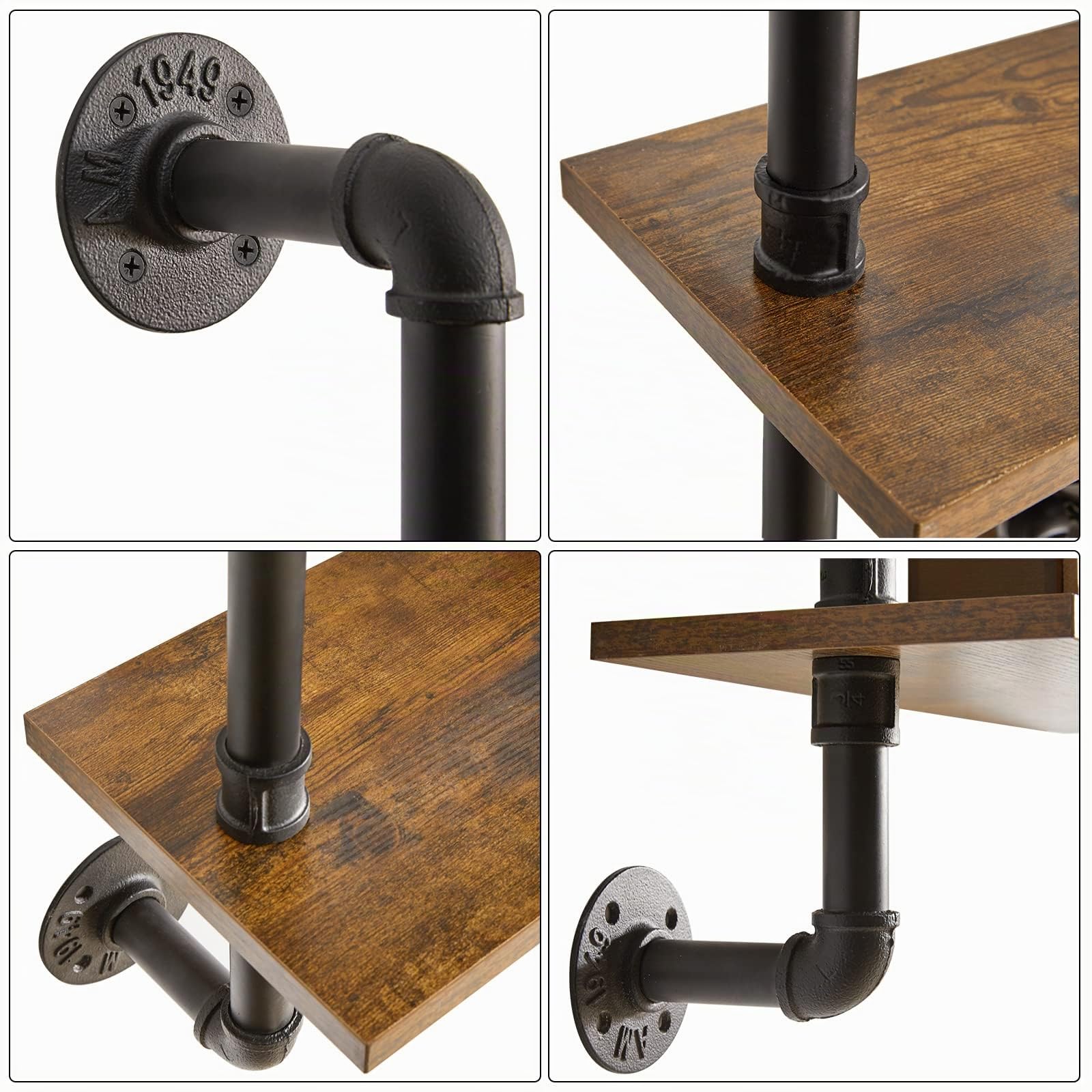 YMYNY Mensole da Muro, 2 Ripiani Industriale Scaffali Galleggianti, Montaggio Parete Libreria Scaffale, per Cucina, Ufficio, Bagno, Soggiorno, Camera da Letto, Marrone vintage, HD-HRF-TM004