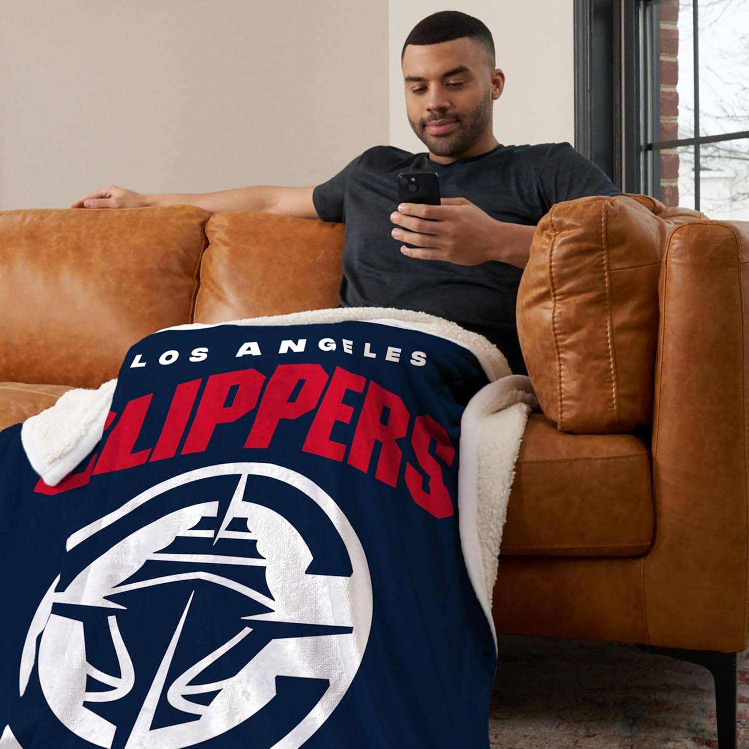 NORTHWEST NBA Los Angeles Clippers Silk Touch Sherpa Throw Blanket, 50" x 60", High Block