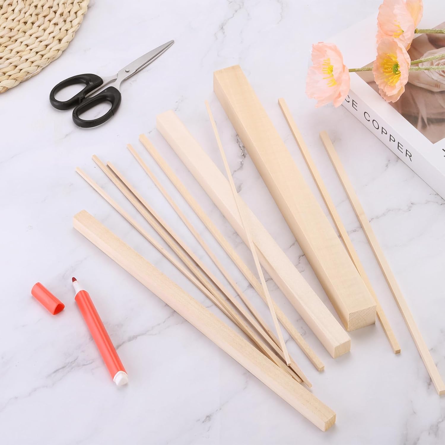 MECCANIXITY 6pcs Wood Sticks 3/8"x3/8"x15" Rectangle Wooden Cube image 4