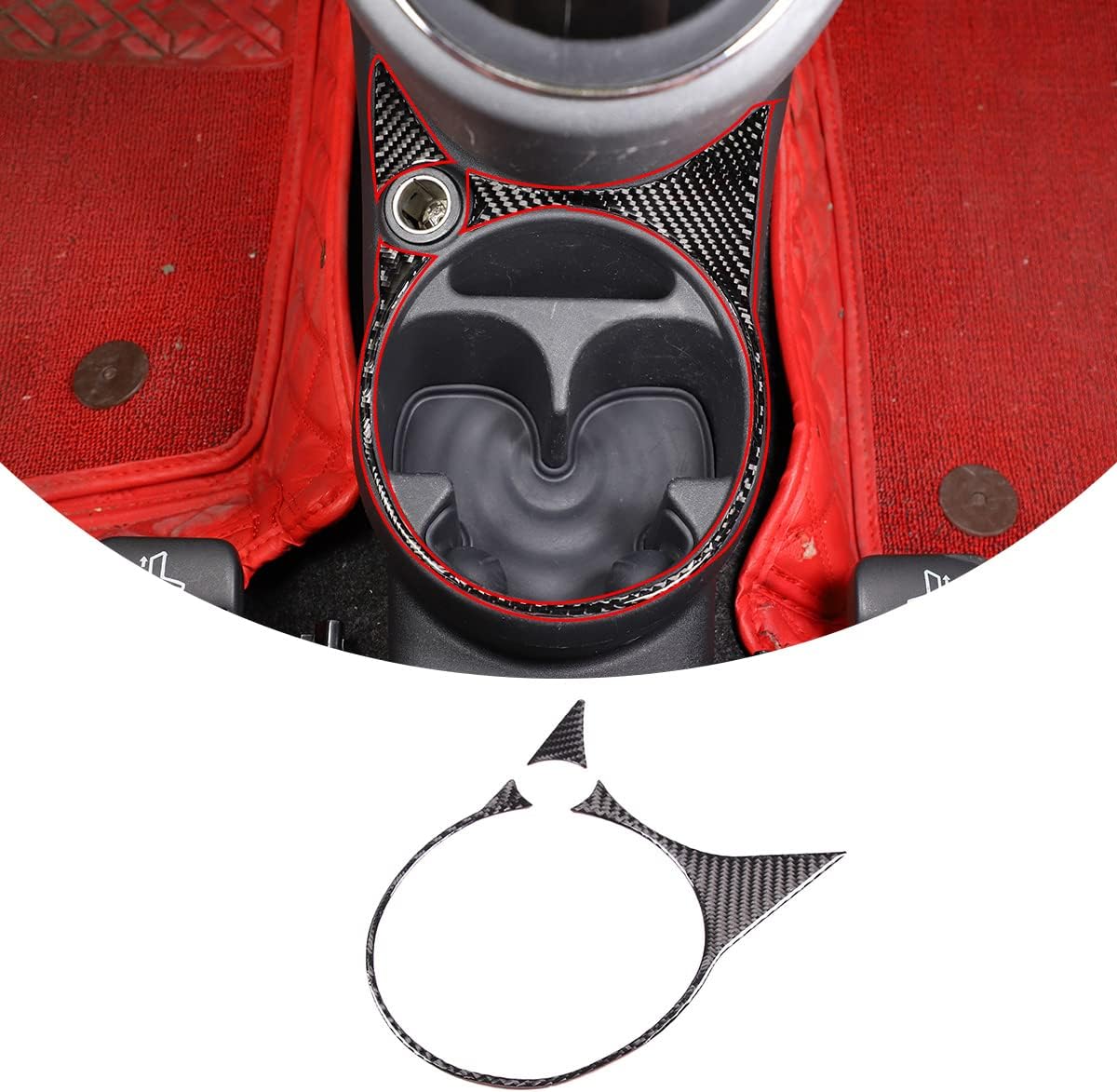 Compatible with Fiat 500 2010 2011 2012 2013 2014 2015 Soft Carbon Fiber Car Interior Accessory Central Control Cup Holder Panel Sticker 2pc (Black Carbon Fiber)