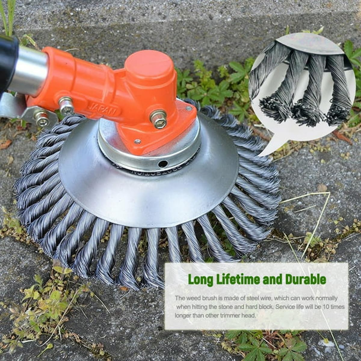 Rotary Weed Brush, Steel Wire Brush Cutter Trimmer Head Set 8Inch Steel Wire Weed Brush Blade with Universal Adapter Kit for Replacement Lawn Mower Tray, Moss Grass Rust Removal