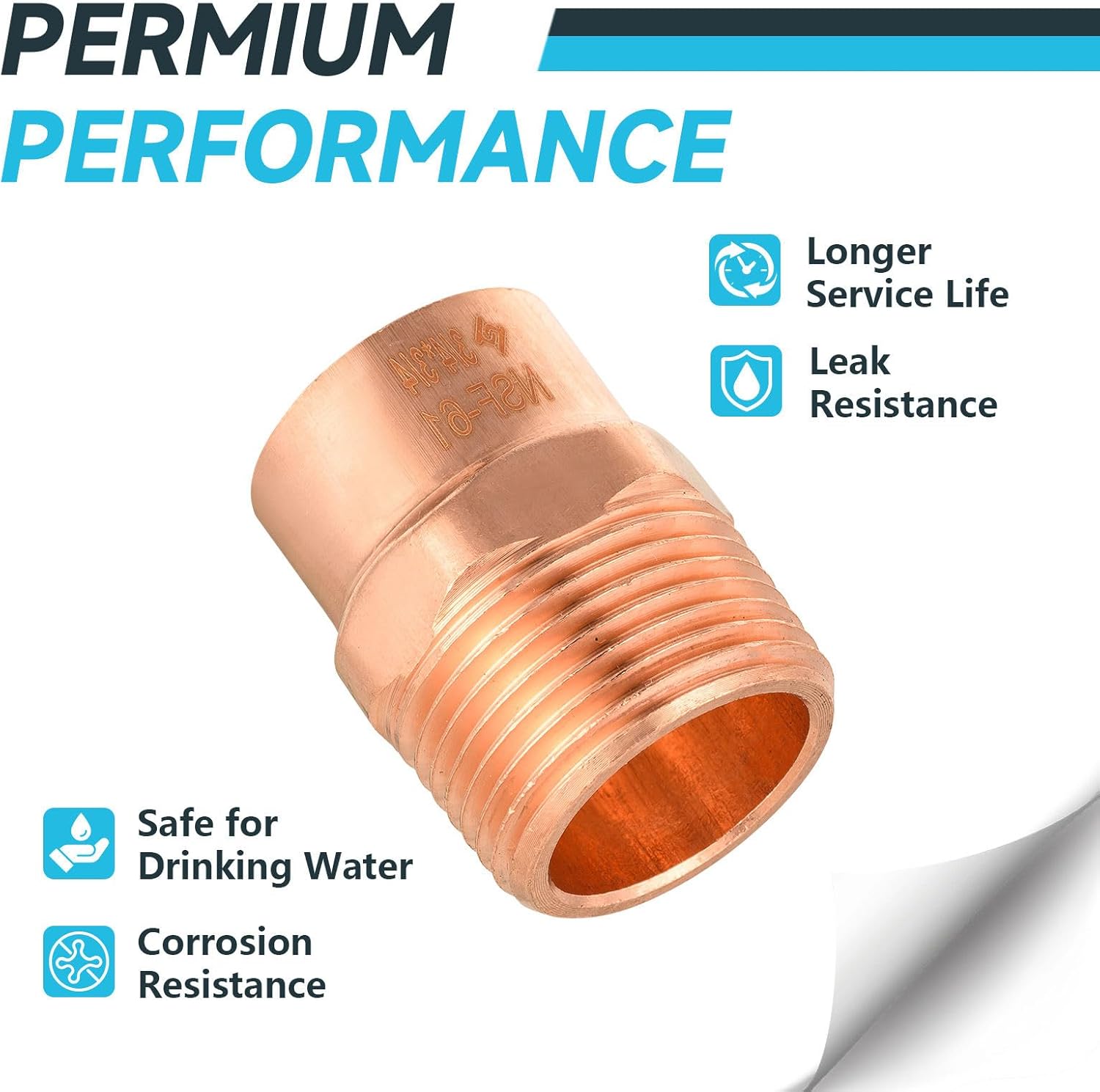 10 Pcs Seelink Copper Fittings, 3/4" Copper x 3/4" Male NPT Adapter with Sweat Solder Connection, for Residential and Commercial Pipe Tubing