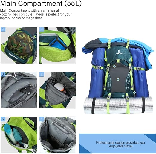 LOCALLION Zaino da Trekking 55 Litri Zaino da Montagna Campeggio Sportivo  Zaini da Escursionismo Hiking 55L Impermeabile Zaino Camping da Viaggio  Alpinismo : Sport e tempo libero