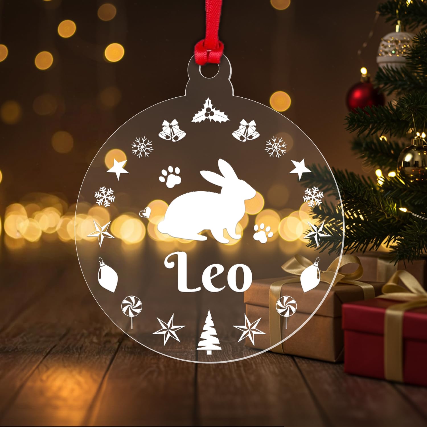 Personalised Rabbit Memory Christmas Bauble Pet Memorial Xmas Decoration Gift