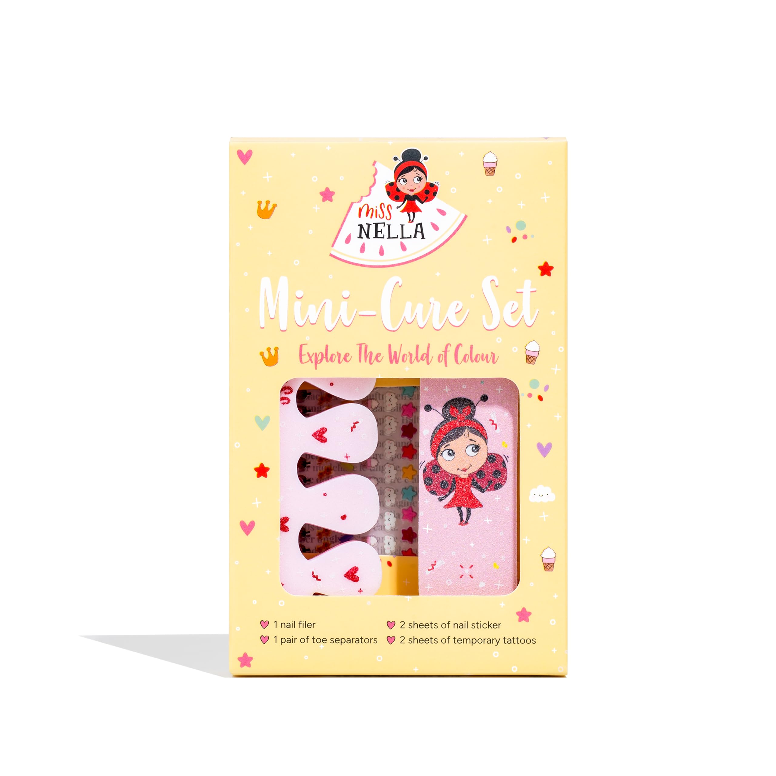 MISS NELLA Nail KIT- Nail Accessories Set for Kids- Nail Stickers, Tattoos, Nail Filer & Toe separators- All Designed foe Children Hands & Toes