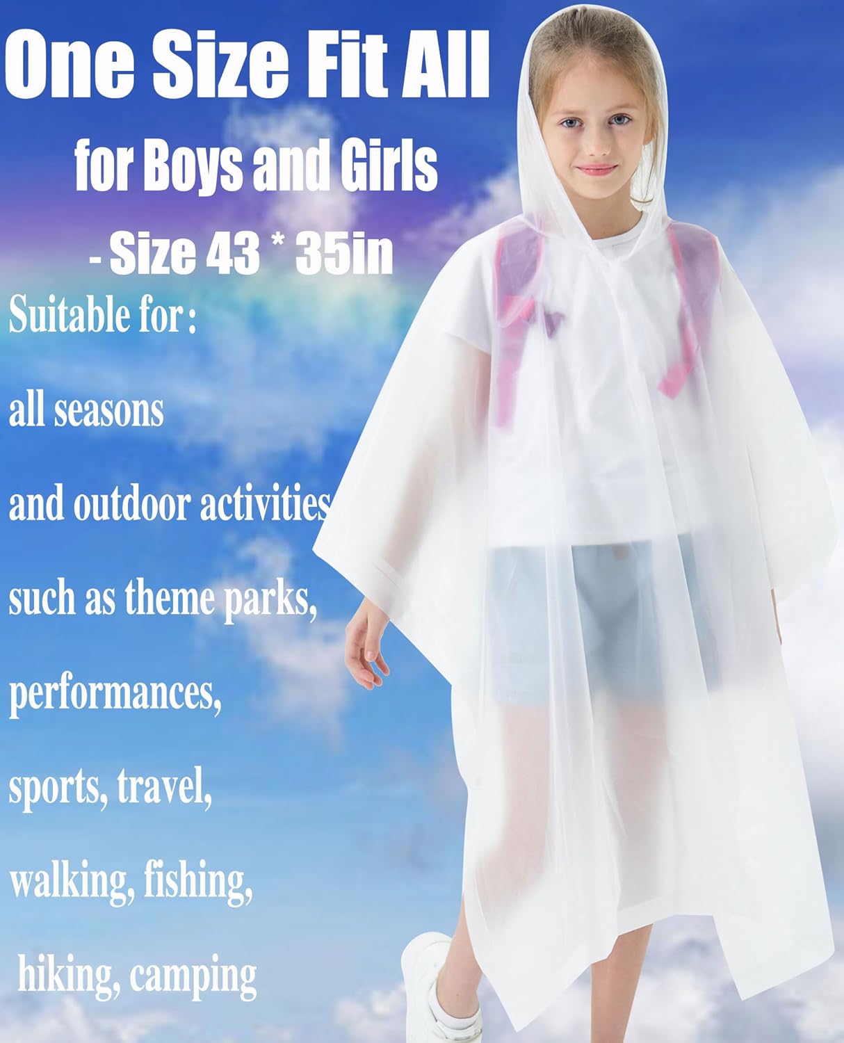 Rain Poncho for Kids(2 Pack) Waterproof Reusable EVA Raincoat One Size Rain Jackets for Children,Boys and Girls