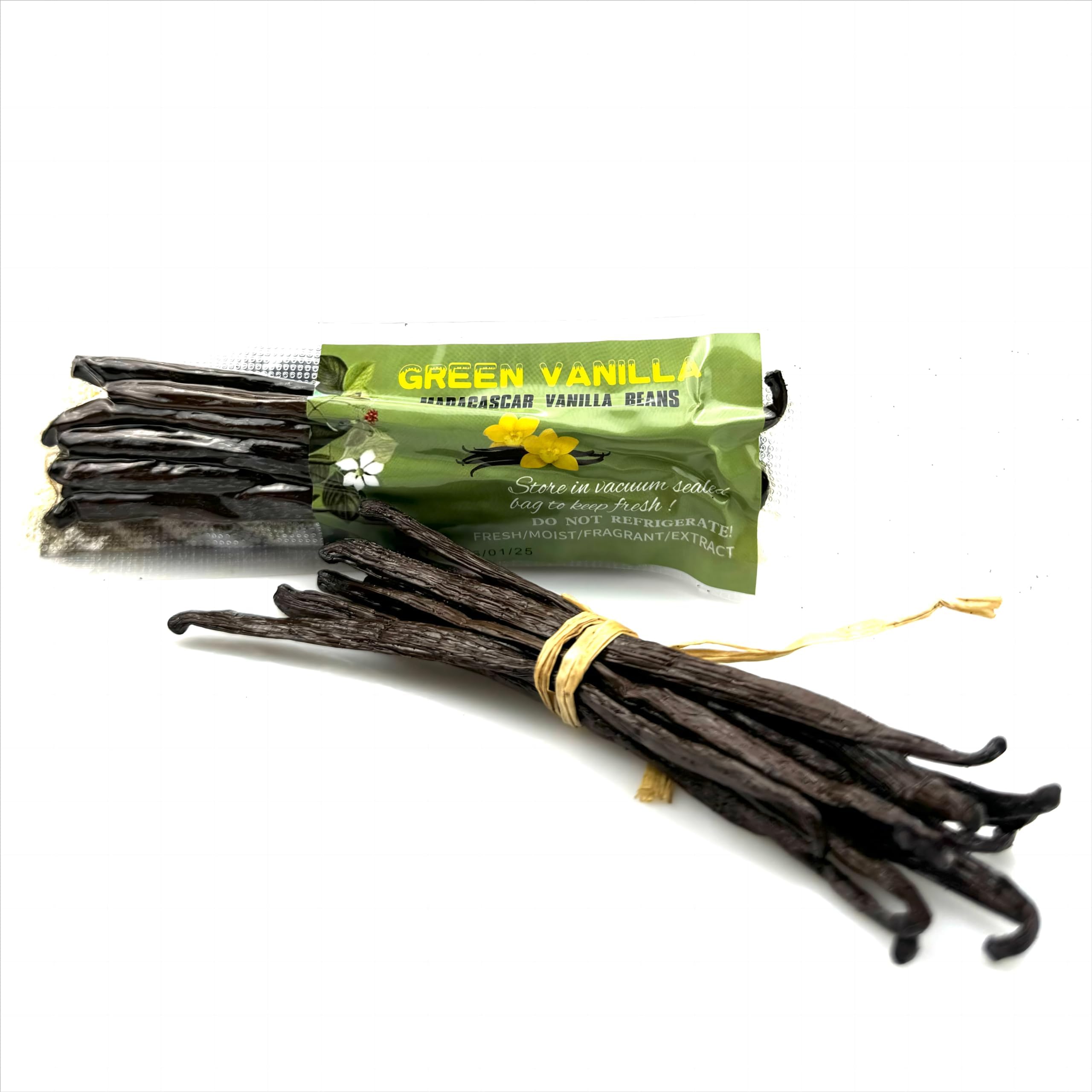 GREEN VANILLA 10 Madagascar Beans-Whole Pods Grade A for Extract And Homemade Baking 4''-6''(Pack of 1)