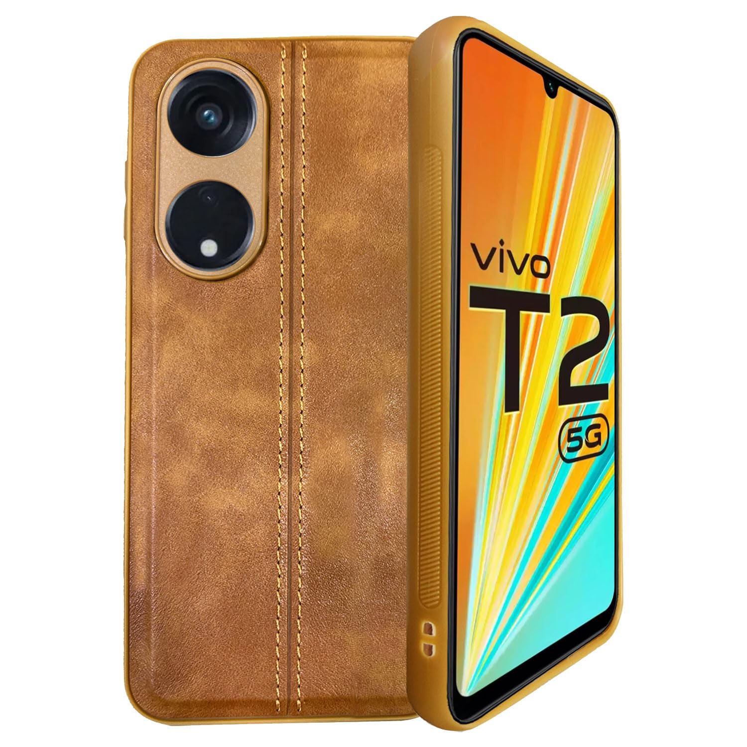 A rtistque Premium Thread Leather Back Cover Case for Vivo T2 5G | Drop Protection | Smooth Grip | Raised Camera Edges | Vivo T2 5G Back Cover - Brown (B0CDCGQCD5) Amazon Price History, Amazon Price Tracker